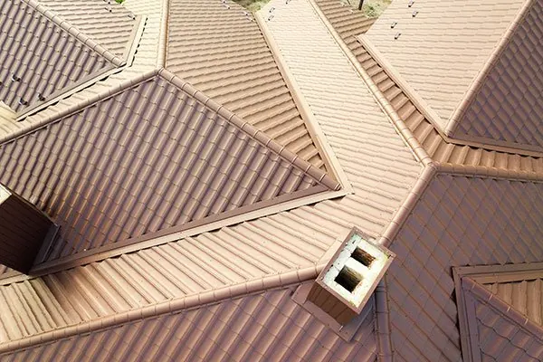 Close view of a tiled roof structure